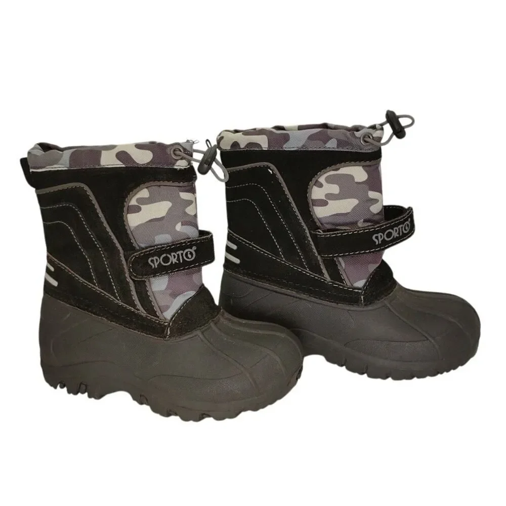 Sporto Boys Black & Gray Camo All Weather Lined Boots - Size 11/12
